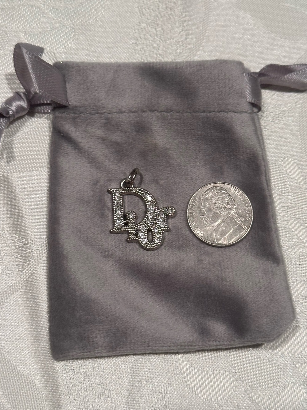 Silver Dior Charm with Crystals